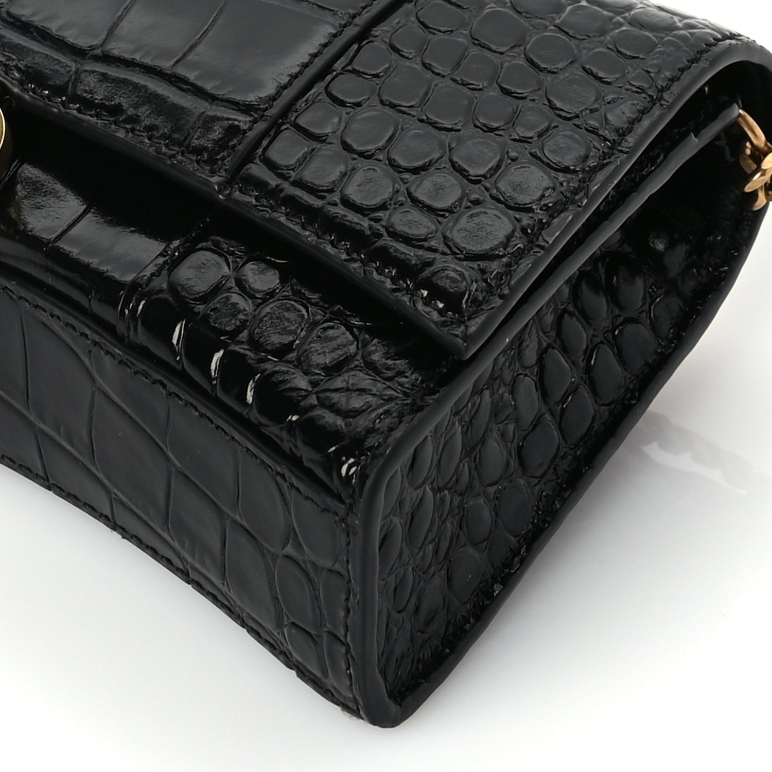 Balenciaga Shiny Calfskin Crocodile Embossed Hourglass Wallet on Chain Black 8 of 8