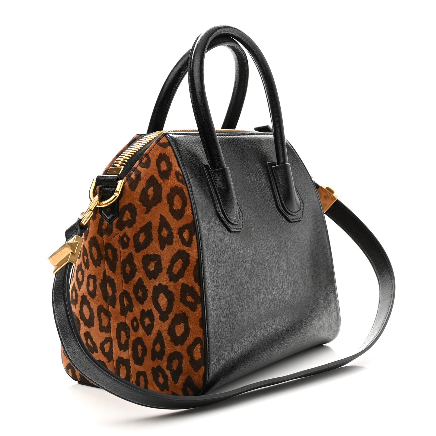 Calfskin Suede Leopard Print Small Antigona Black