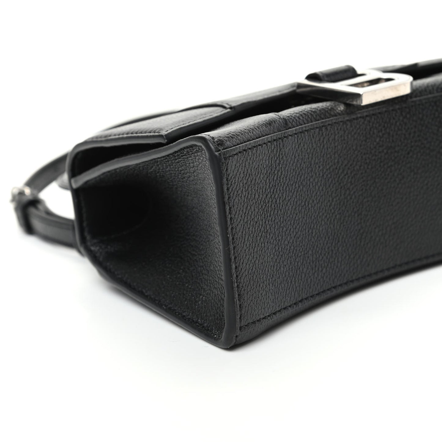 Grained Calfskin Hourglass Top Handle Bag XS Black