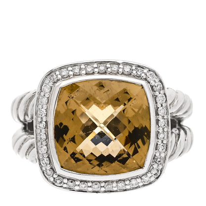 David Yurman Sterling Silver Diamond Citrine 11mm Albion Ring 54 7 1 of 5