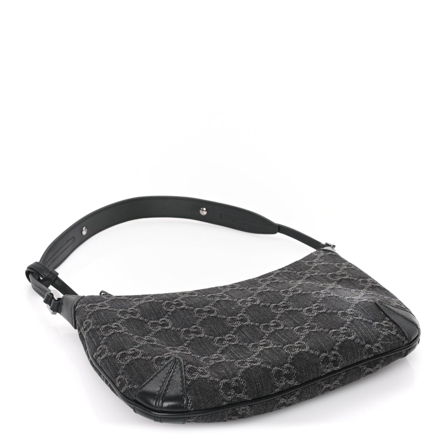 Jacquard Black Denim GG Monogram Horsebit Slim Small Shoulder Bag Black Grey