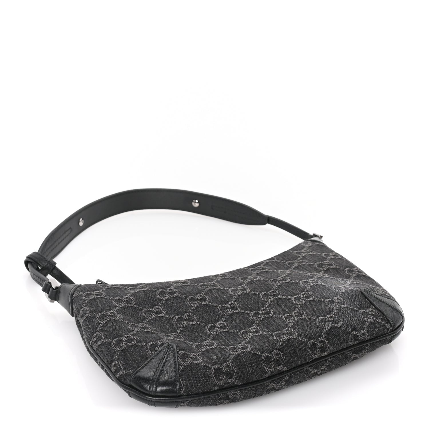 Gucci Jacquard Black Denim GG Monogram Horsebit Slim Small Shoulder Bag Black Grey 3 of 8