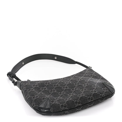 Gucci Jacquard Black Denim GG Monogram Horsebit Slim Small Shoulder Bag Black Grey 3 of 8
