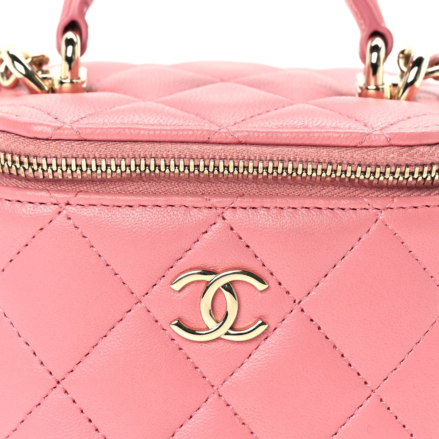 Chanel Lambskin Quilted Top Handle Mini Vanity Case With Chain Pink 7 of 9