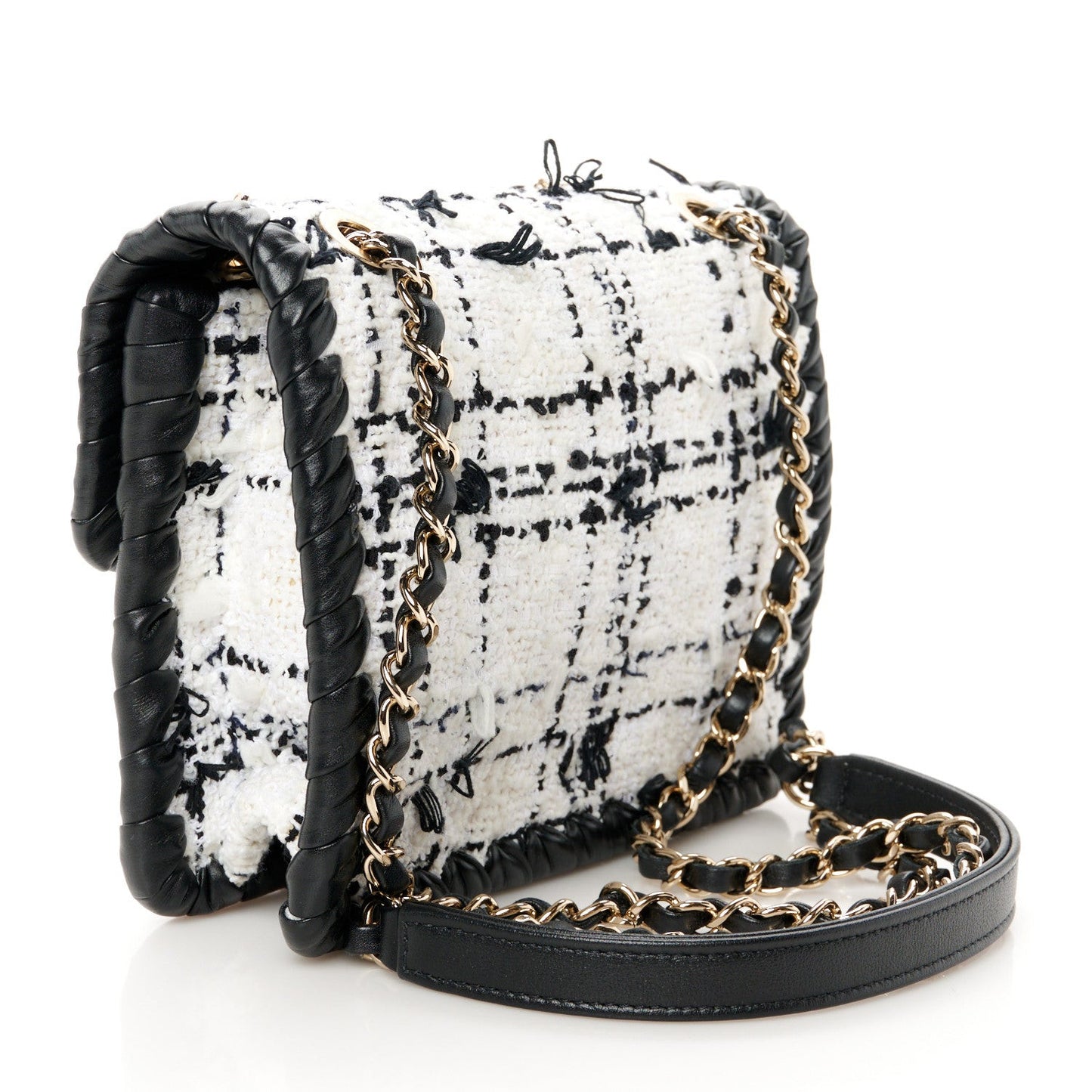 Tweed Braided Calfskin Mini My Own Frame Flap Grey Black
