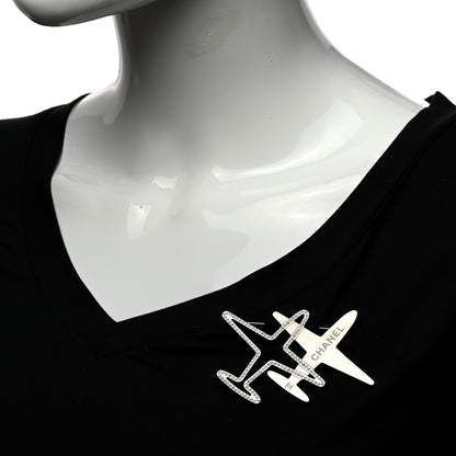 Chanel Crystal Metal CC Airplane Brooch Silver 2 of 5