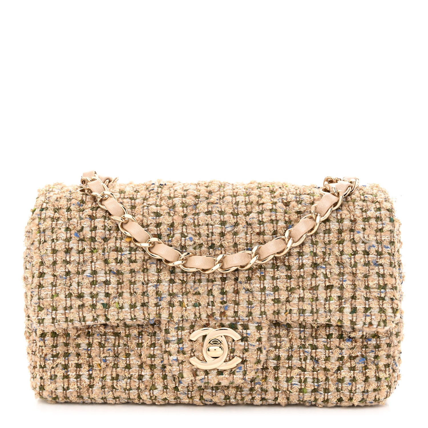 Chanel Tweed Quilted Mini Rectangular Flap Beige 1 of 10