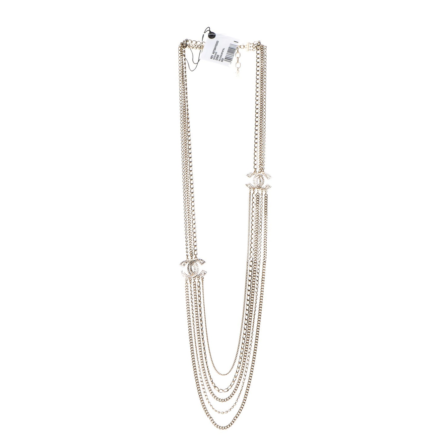 Multi Strand Chain Baguette Crystal CC Necklace Gold