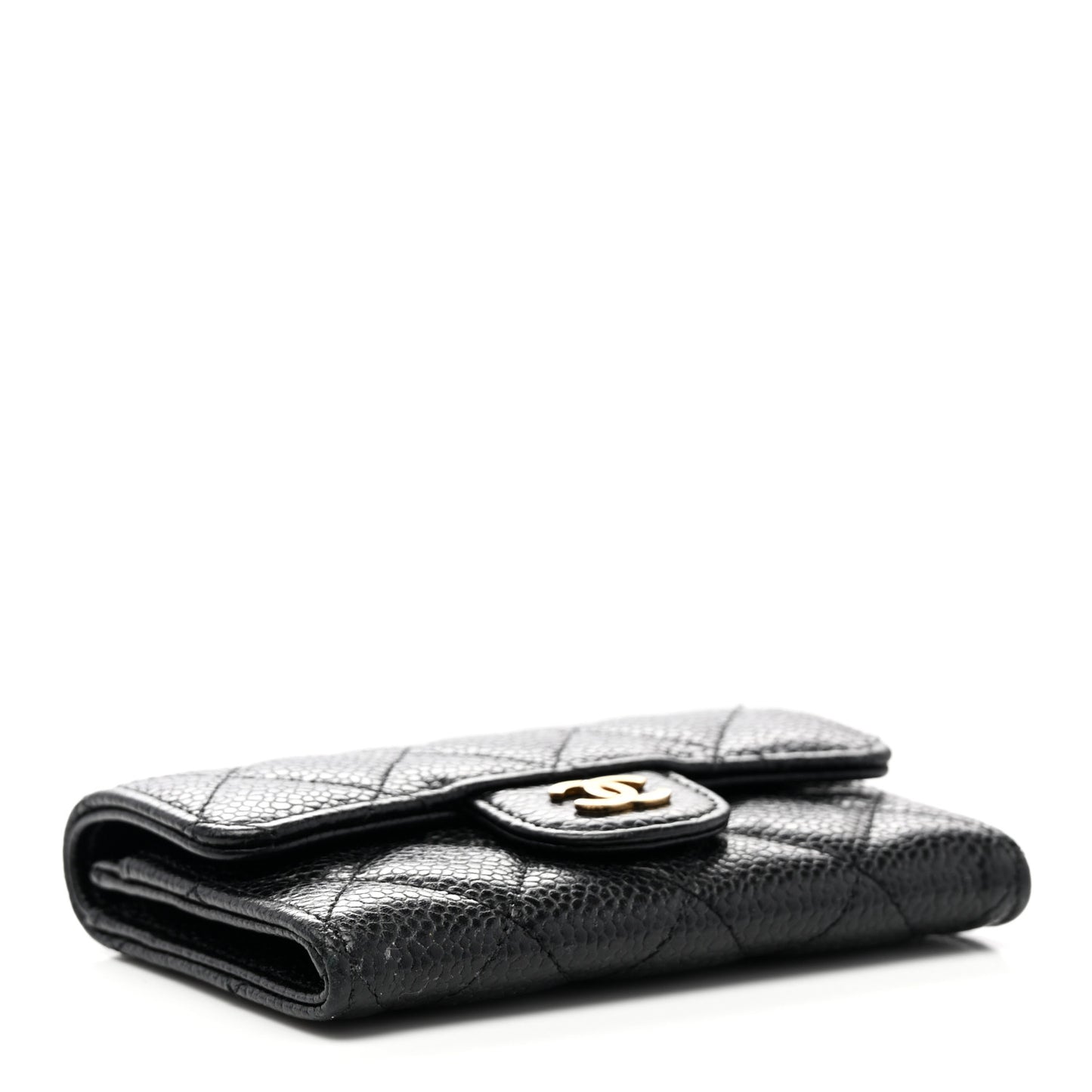 Caviar Quilted Flap Card Holder Black
