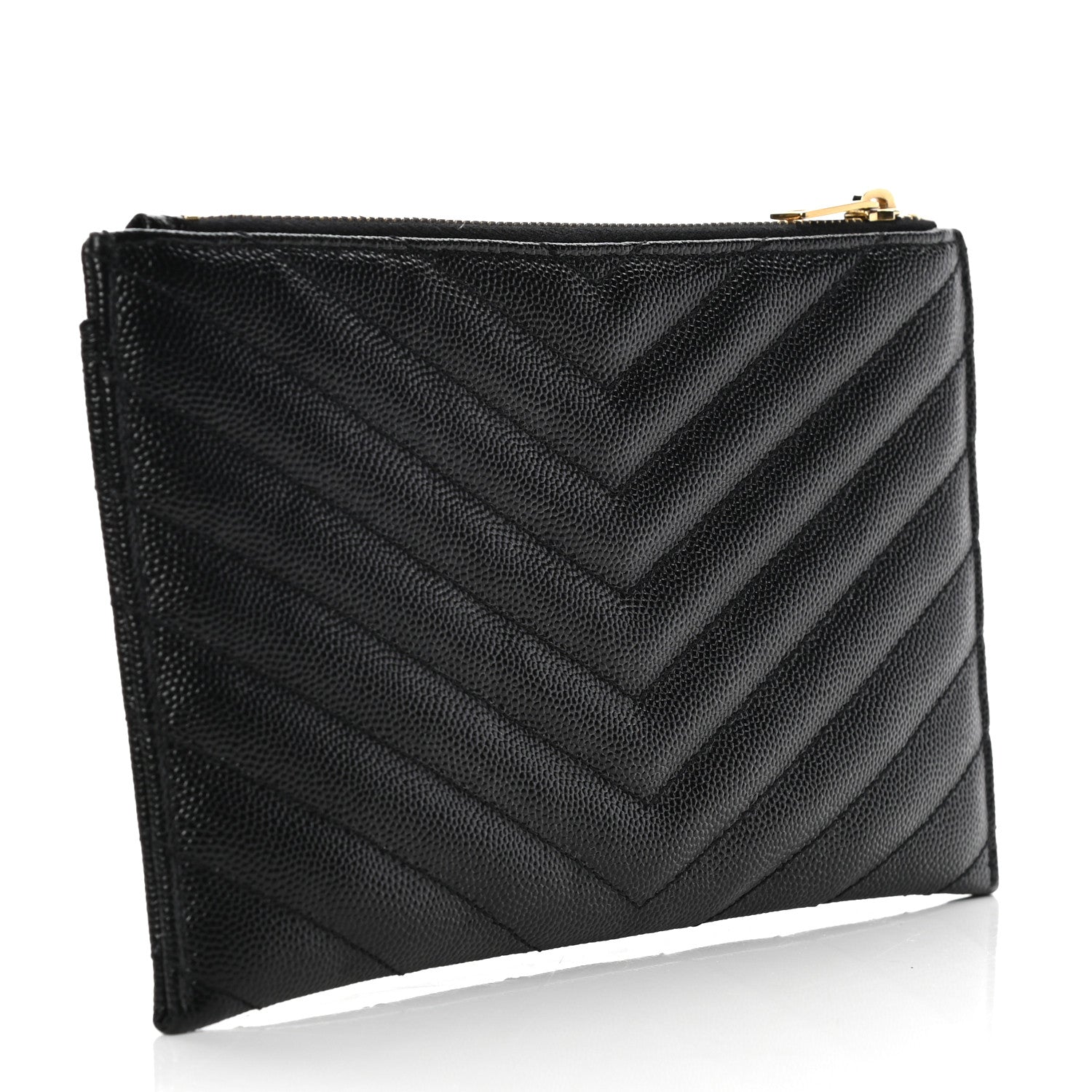 Saint Laurent Grain De Poudre Chevron Monogram Bill Pouch Black 2 of 4