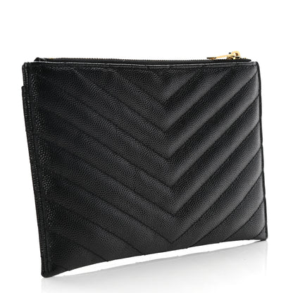 Saint Laurent Grain De Poudre Chevron Monogram Bill Pouch Black 2 of 4