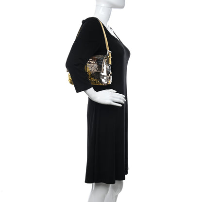 Fendi Sequin Paillettes Vitello Laminato Striped Baguette 1997 Oro Sfumato 2 of 14