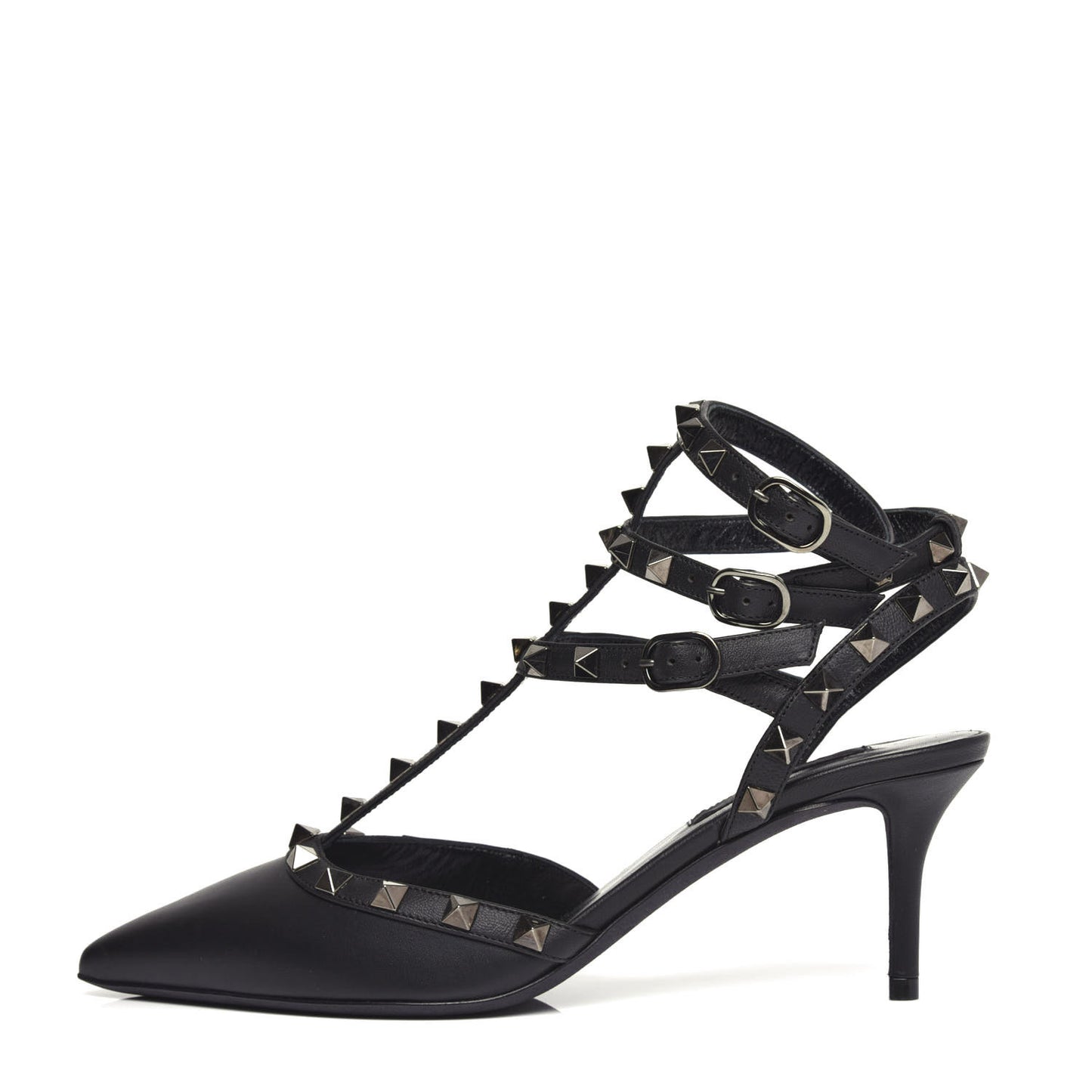 Nappa Rockstud Ankle Strap Low Heel Pumps 37 Black