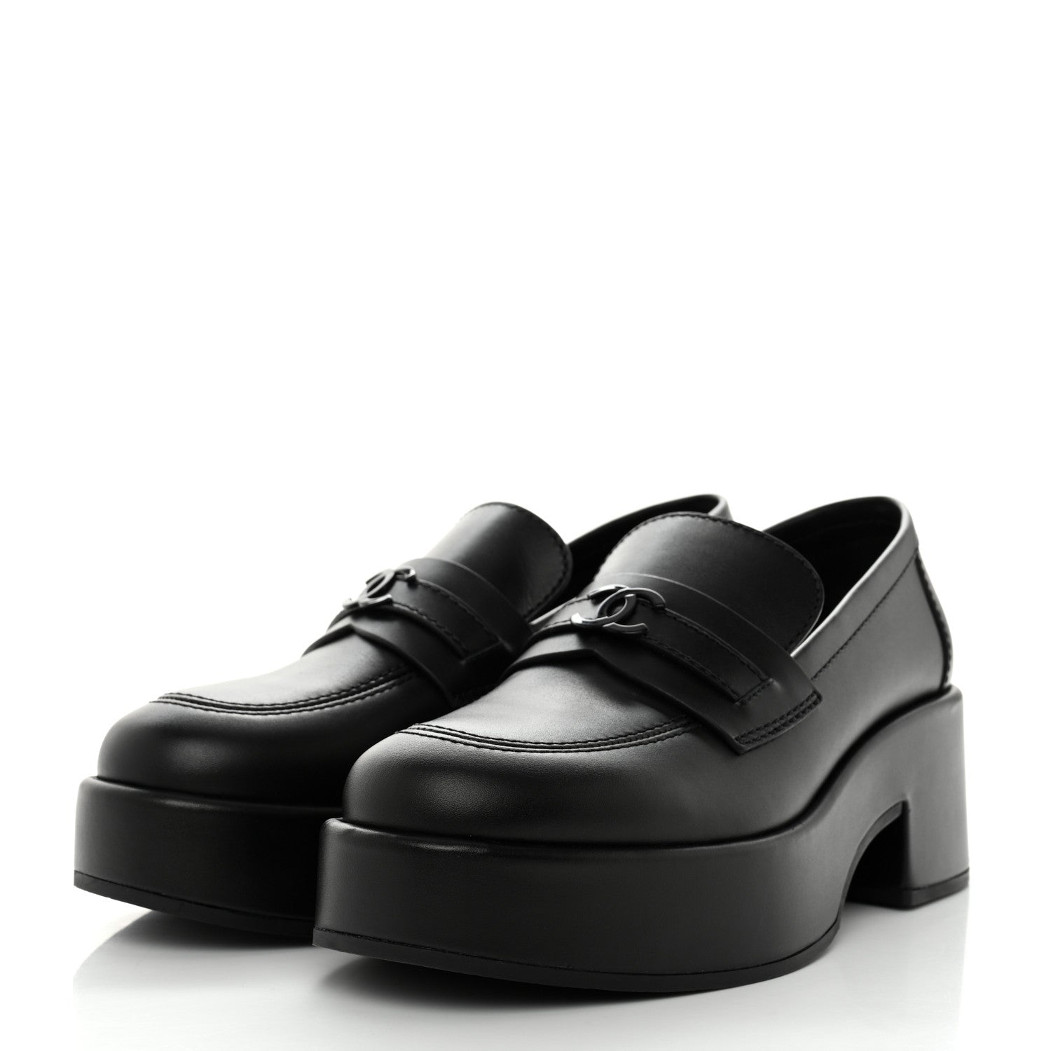 Chanel Calfskin CC Platform Loafers 38 Black 3 of 9