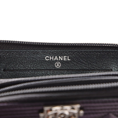 Chanel Iridescent Goatskin Quilted Small Boy Zip Around Wallet Purple 6 of 9