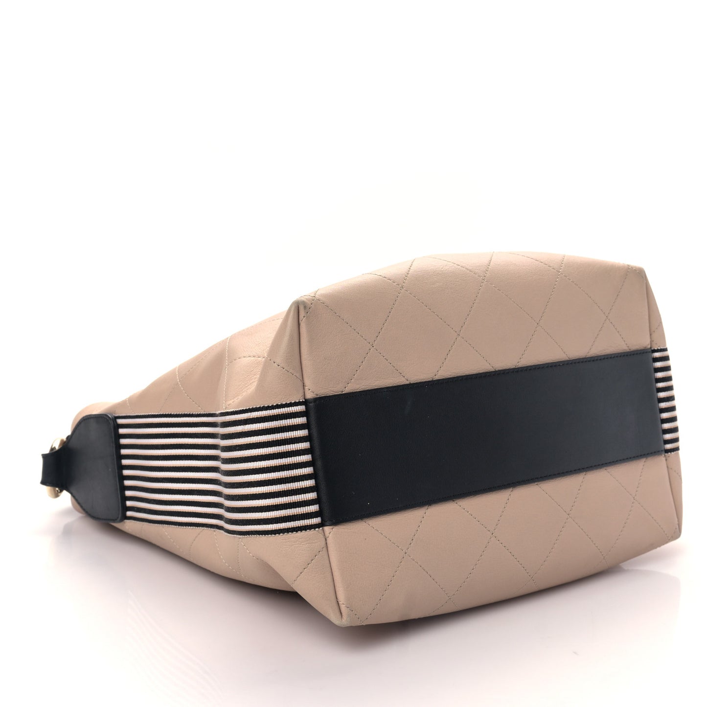 Calfskin Stitched Large Stripe Hobo Beige Black