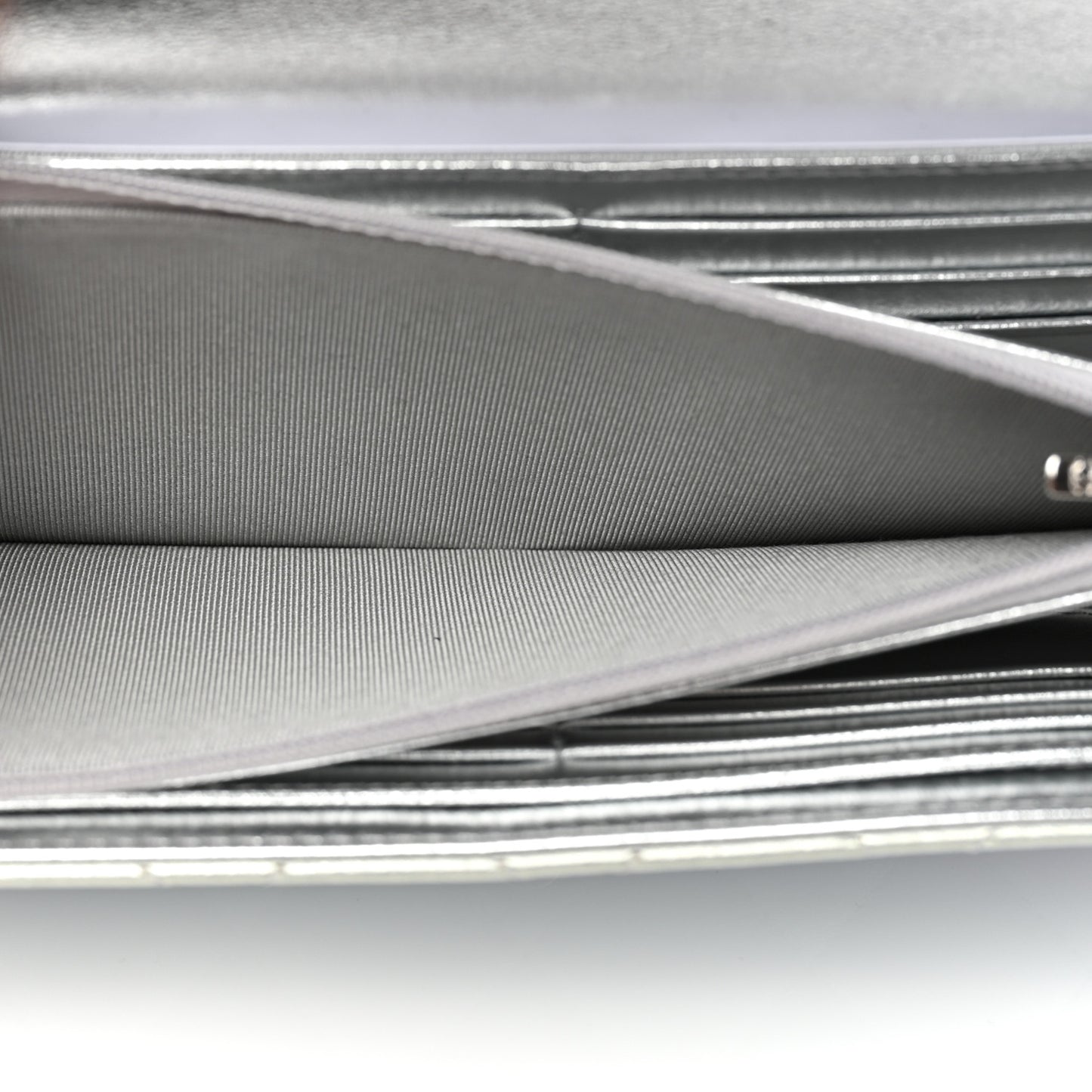 Gradient Metallic Calfskin Quilted Large Gusset Flap Wallet Silver Blue Yellow Purple