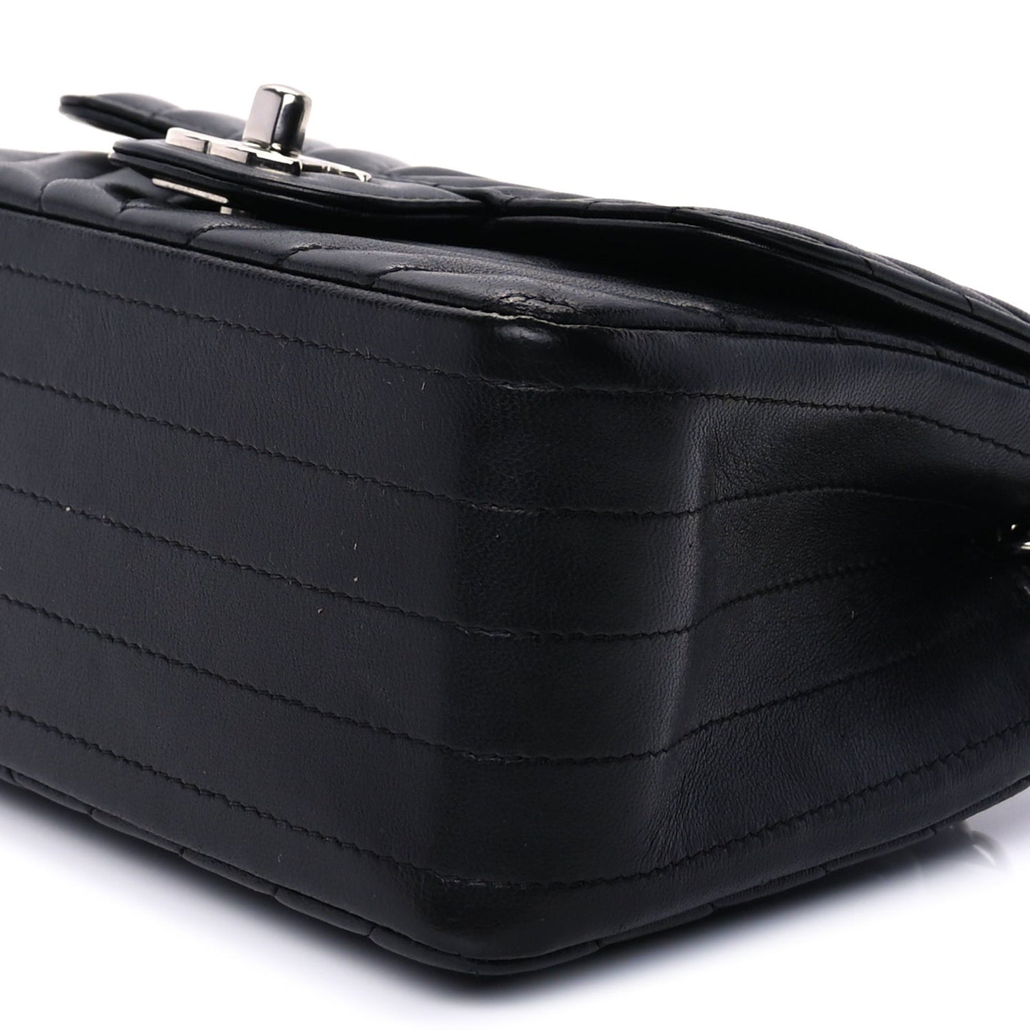 Lambskin Chevron Quilted Mini Square Flap  Black