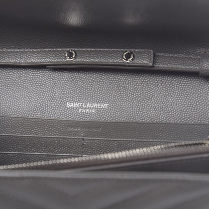 Saint Laurent Grain De Poudre Matelasse Chevron Monogram Chain Wallet Earth 6 of 9