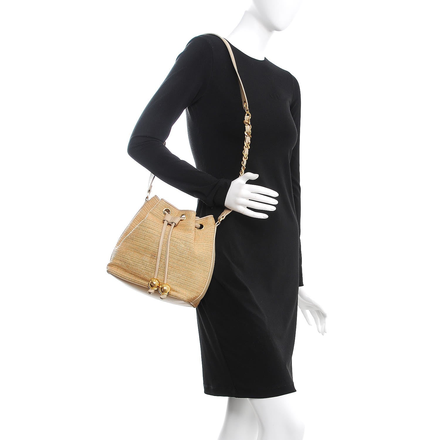 Chanel Woven Drawstring Bag Brown 2 of 9