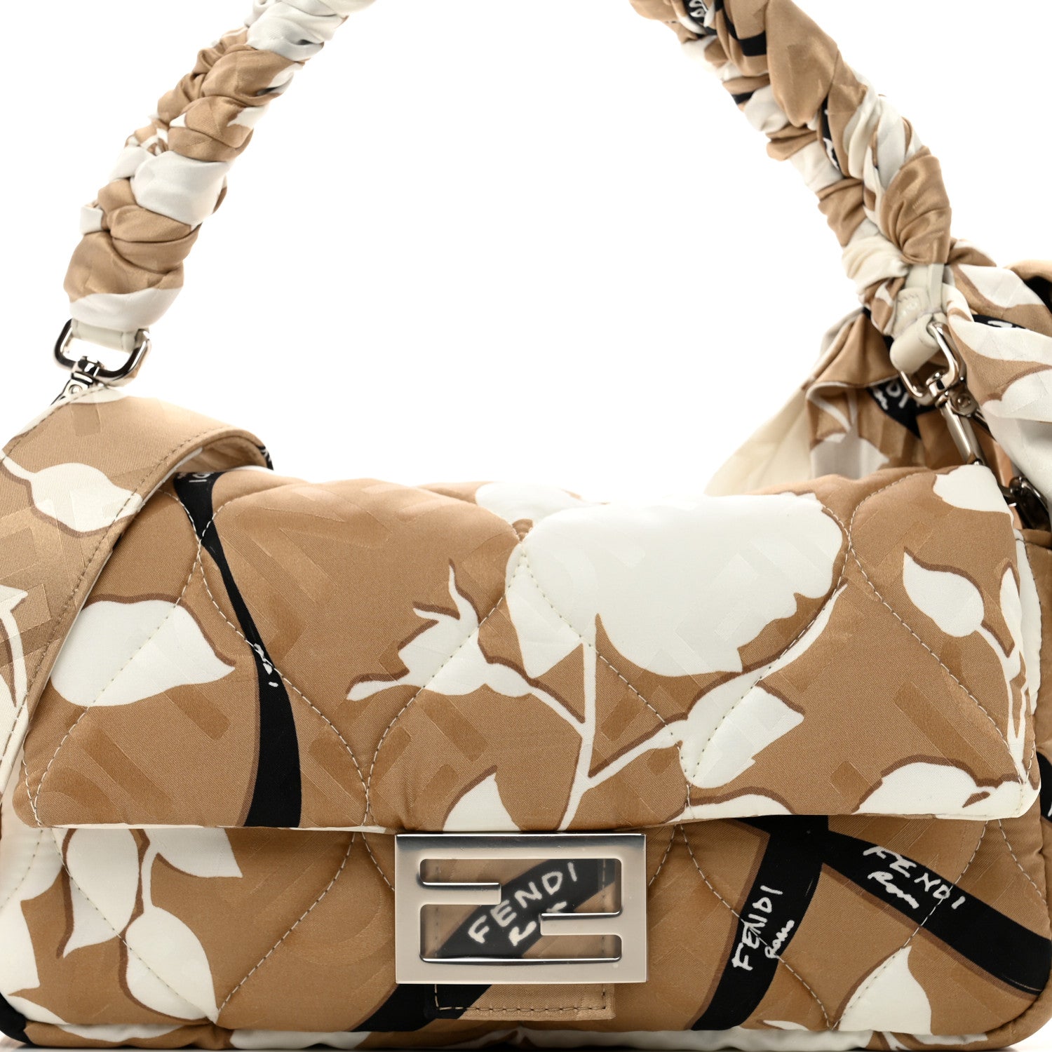 Fendi Seta Logo Rosa Scarf Baguette Beige Amido White 5 of 9