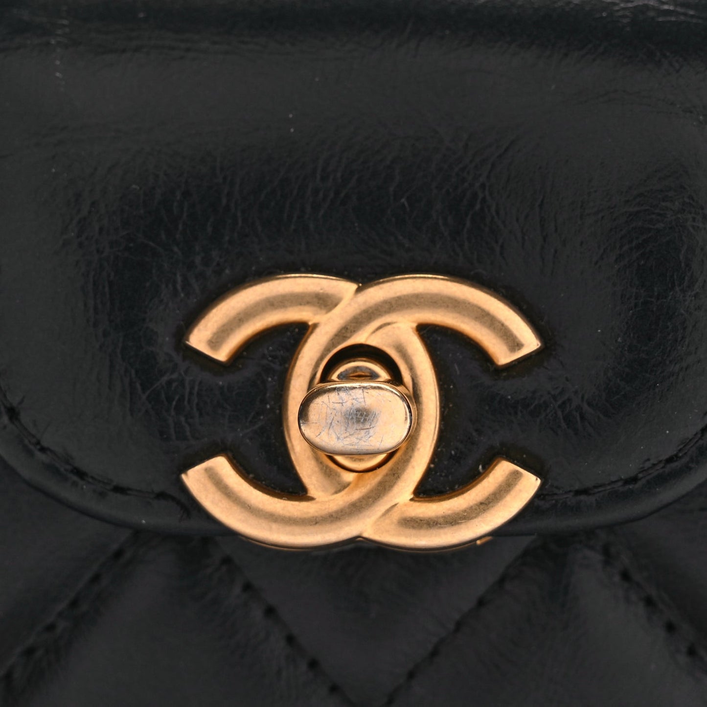 Shiny Aged Calfskin Quilted Mini Nano Kelly Shopper Black