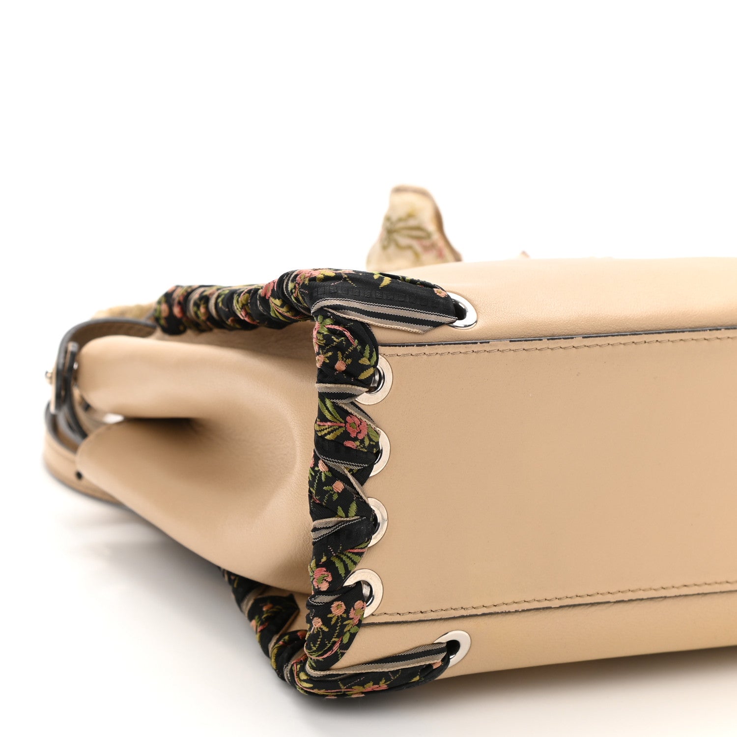 Fendi Nappa Ribbon Lace Up Mini Peekaboo Iconic Satchel Beige 9 of 10