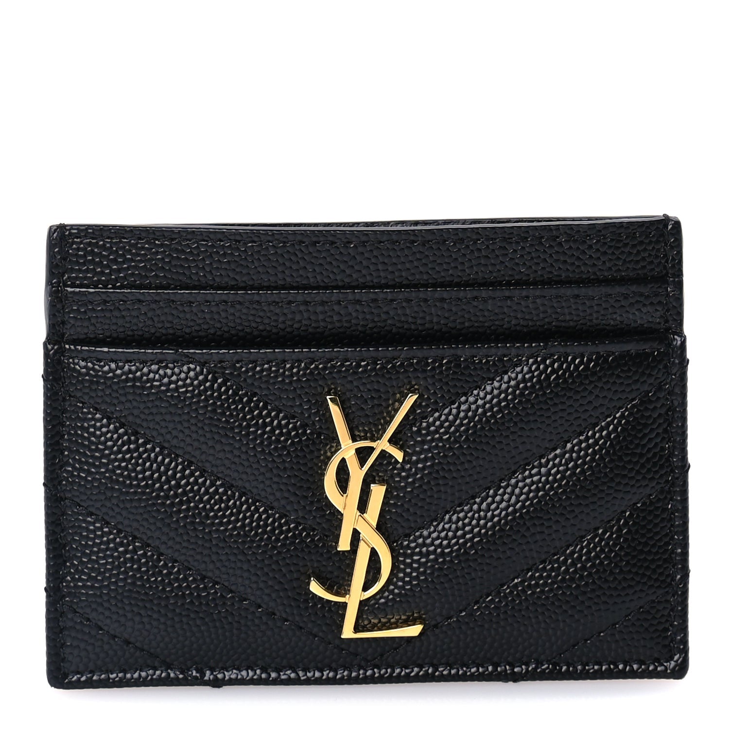 Saint Laurent Grain De Poudre Matelasse Chevron Cassandre Credit Card Case Black 1 of 7
