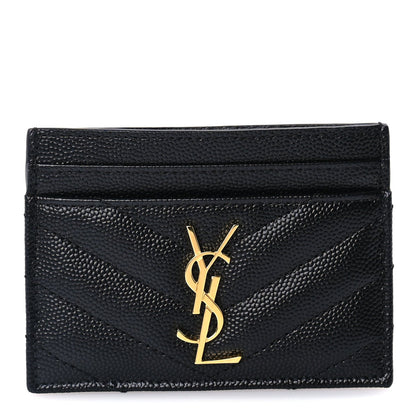 Saint Laurent Grain De Poudre Matelasse Chevron Cassandre Credit Card Case Black 1 of 7