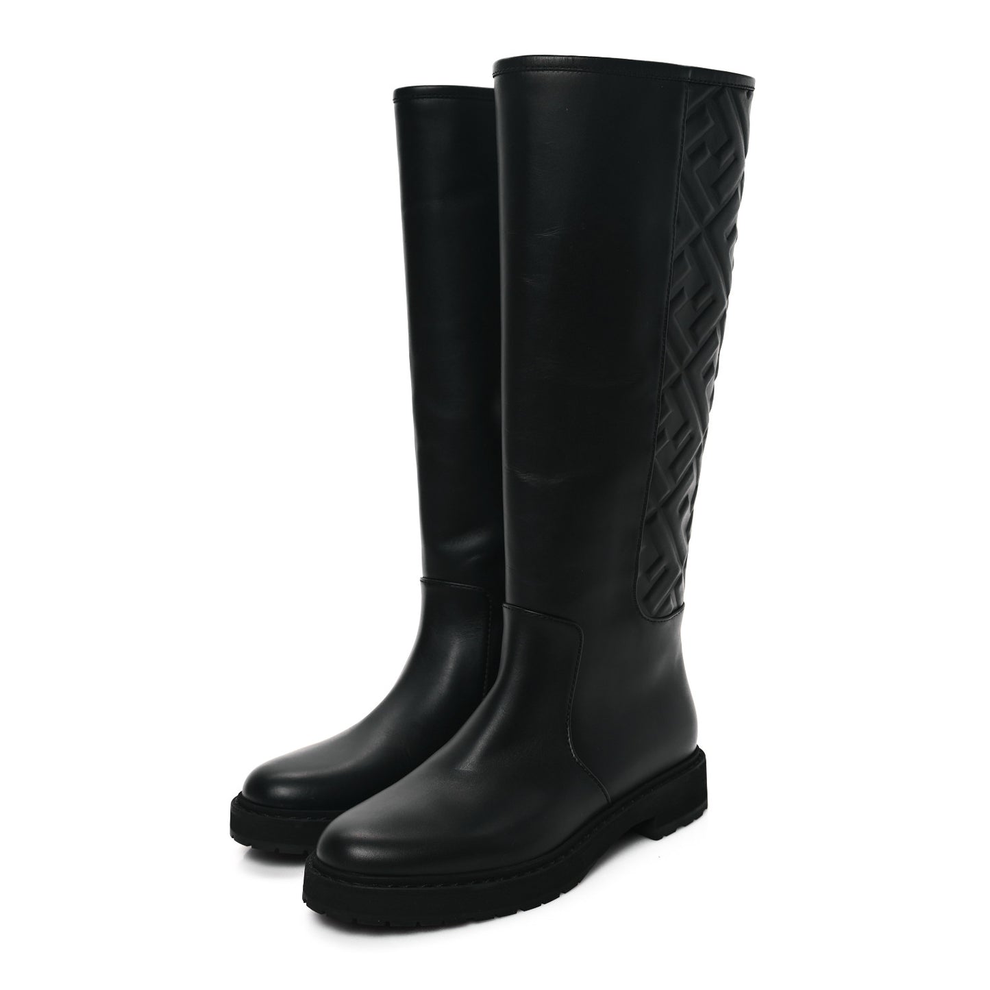 Vitello Nappa FF Embossed Tall Boots 38 Black