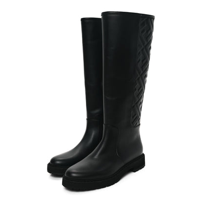 Fendi Vitello Nappa FF Embossed Tall Boots 38 Black 3 of 7