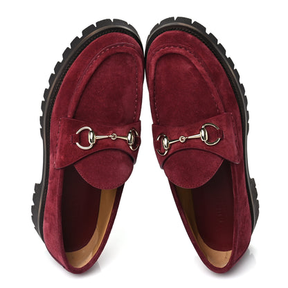 Gucci Suede Womens Horsebit Lug Sole Loafers 5.5 Burgundy 2 of 7