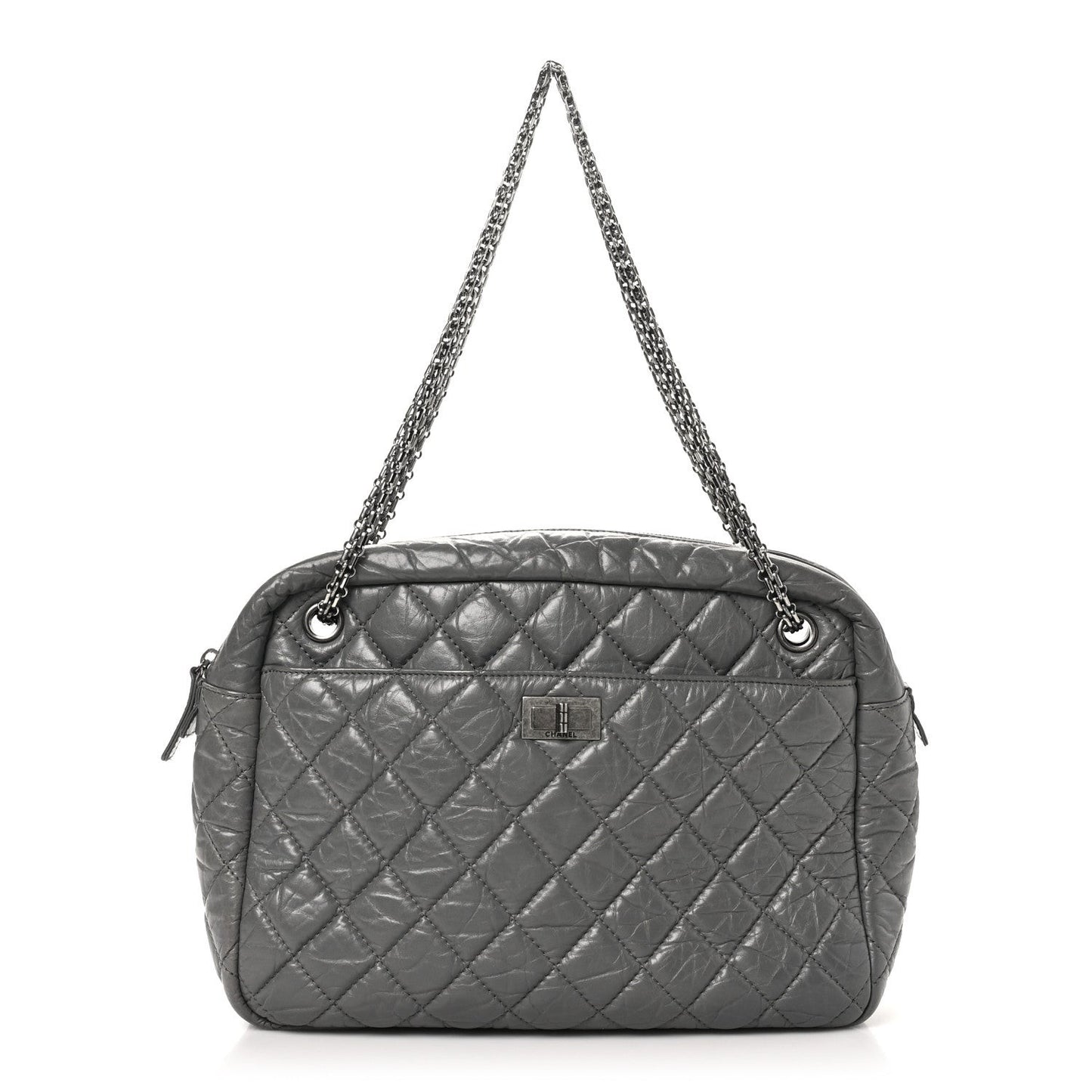 Aged Calfskin Quilted Large Reissue Camera Case Grey