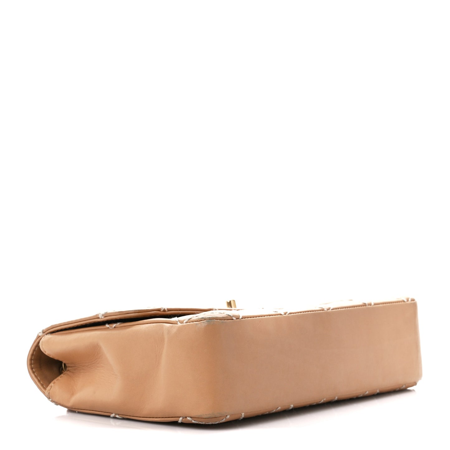 Calfskin Quilted Medium Wild Stitch Flap Beige