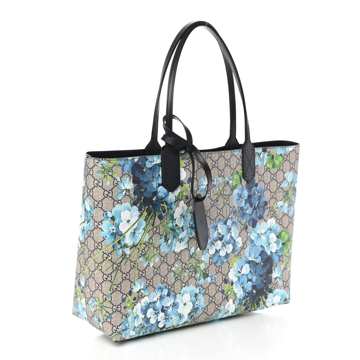 Gucci GG Supreme Monogram Blooms Medium Reversible Tote Beige Blue Navy 4 of 12