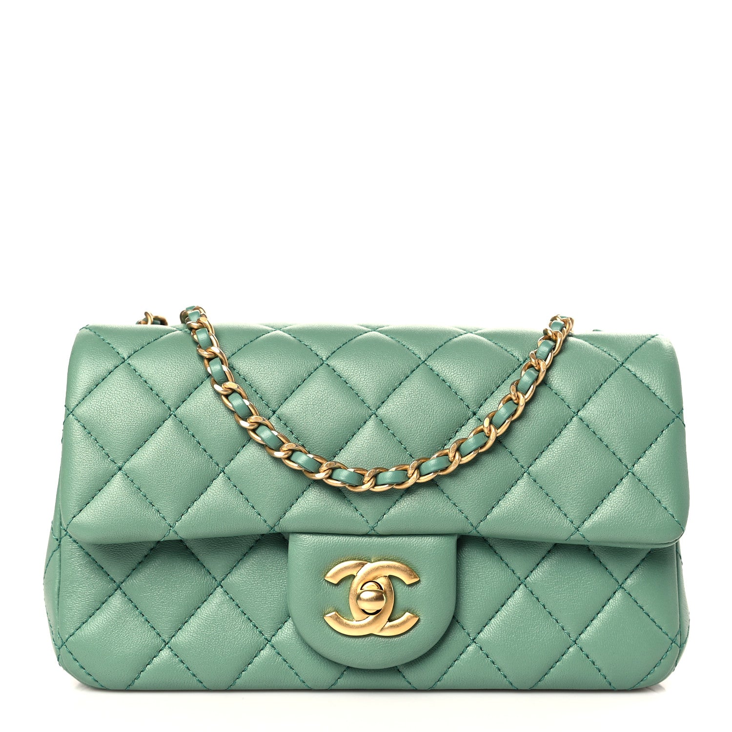 Chanel Lambskin Quilted Mini Rectangular Pearl Crush Flap Dark Green 1 of 10