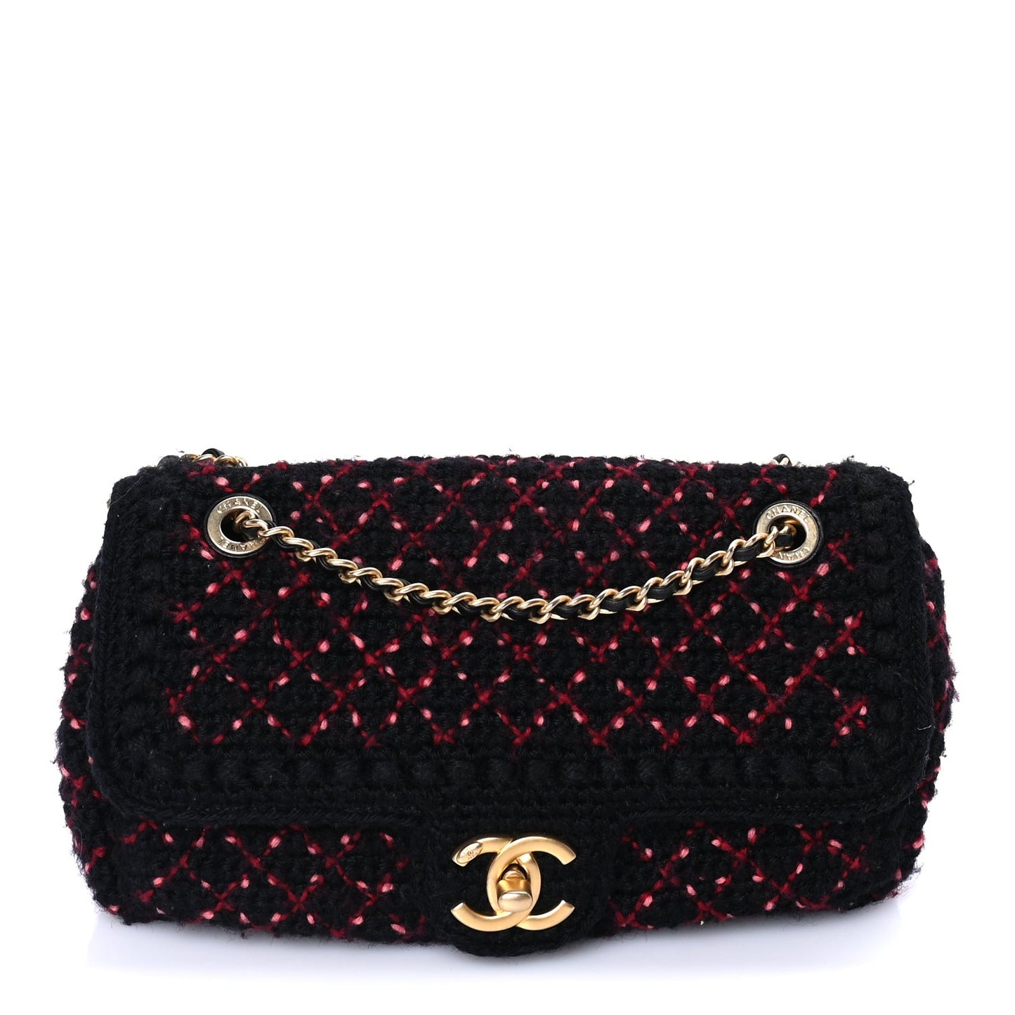 Knit Quilted Mini Rectangular Flap Black Burgundy