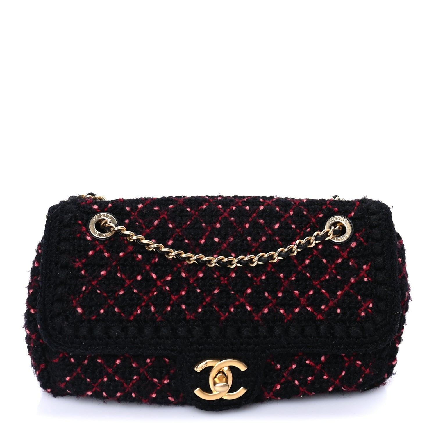 Chanel Knit Quilted Mini Rectangular Flap Black Burgundy 1 of 9