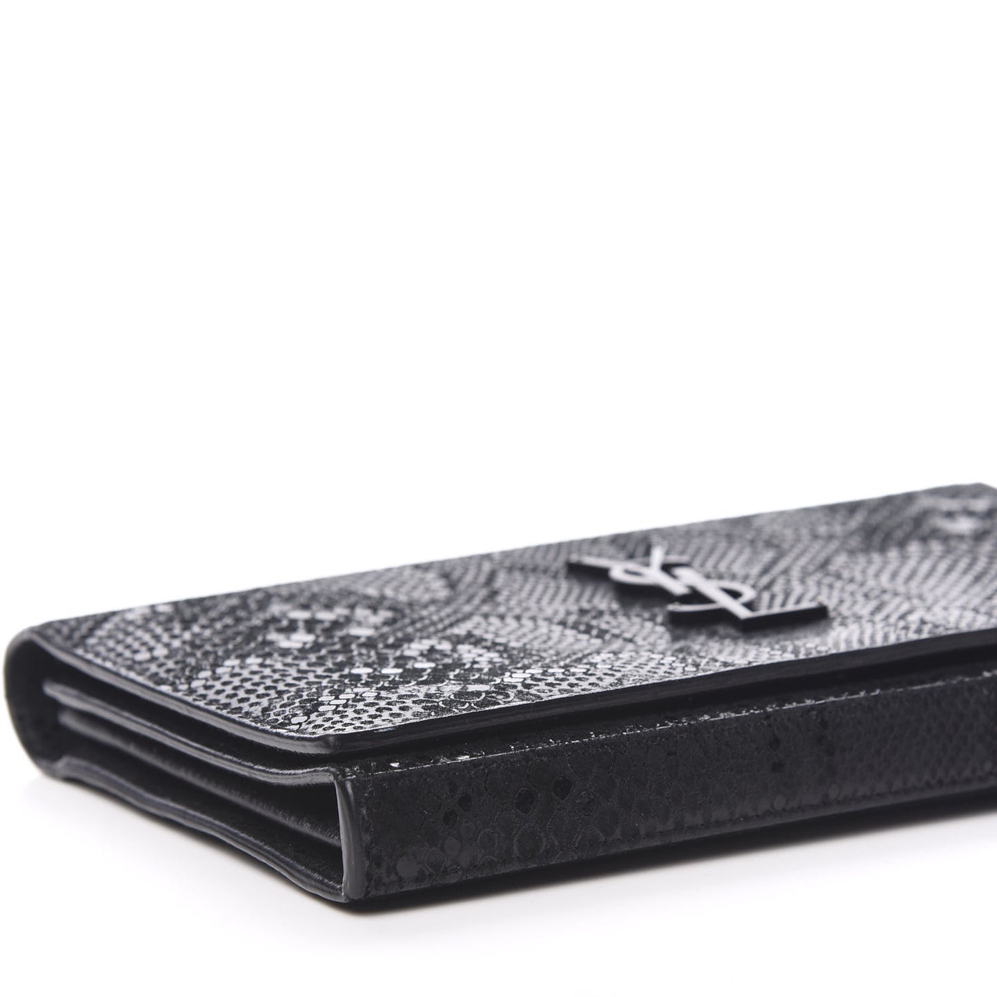 Calfskin Snakeskin Effect Monogram Chain Wallet Black