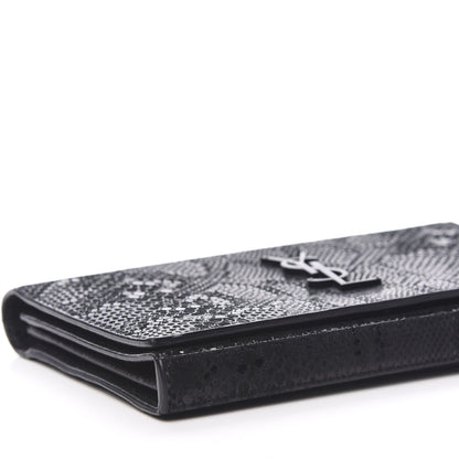 Saint Laurent Calfskin Snakeskin Effect Monogram Chain Wallet Black 7 of 9