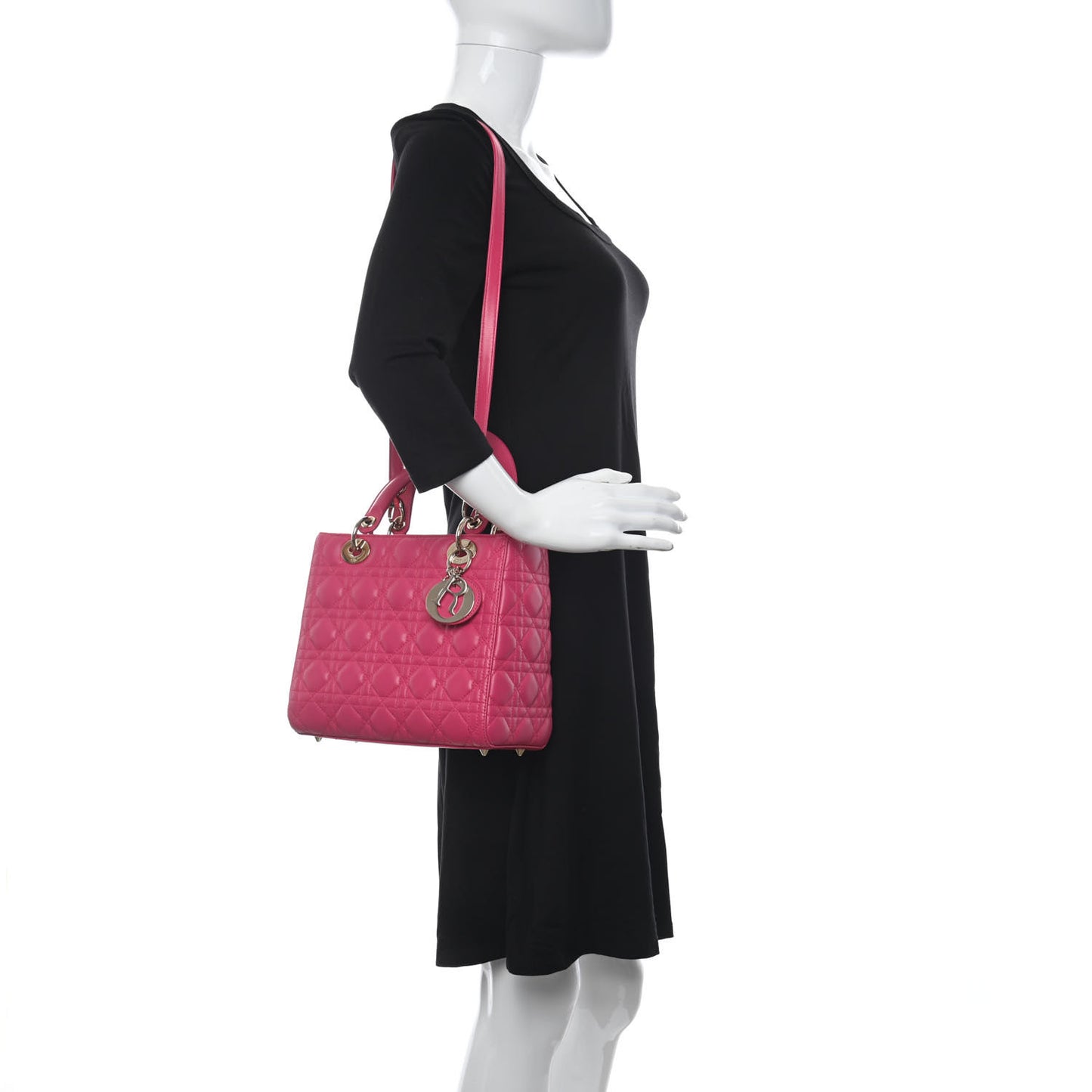 Lambskin Cannage Medium Lady Dior Fuchsia