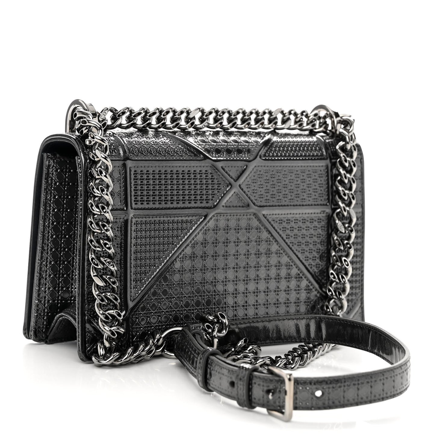 Metallic Patent Micro-Cannage Small Diorama Flap Bag Onyx Black