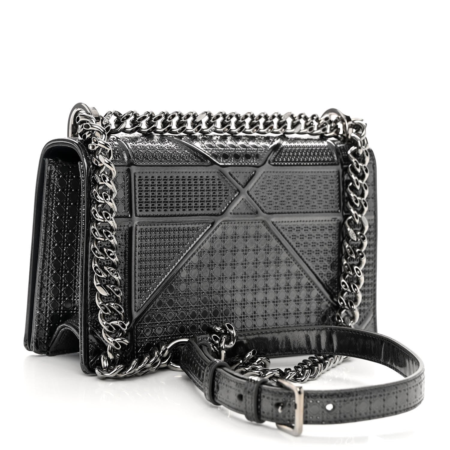 Christian Dior Metallic Patent Micro-Cannage Small Diorama Flap Bag Onyx Black 3 of 9