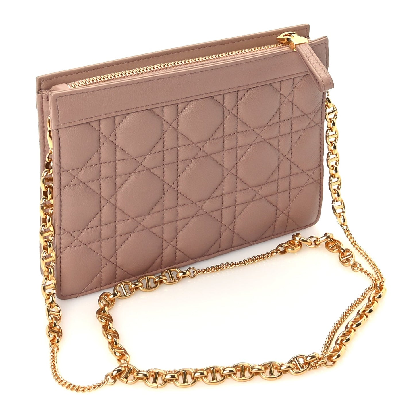 Calfskin Cannage Caro Zipped Pouch With Chain  Fard