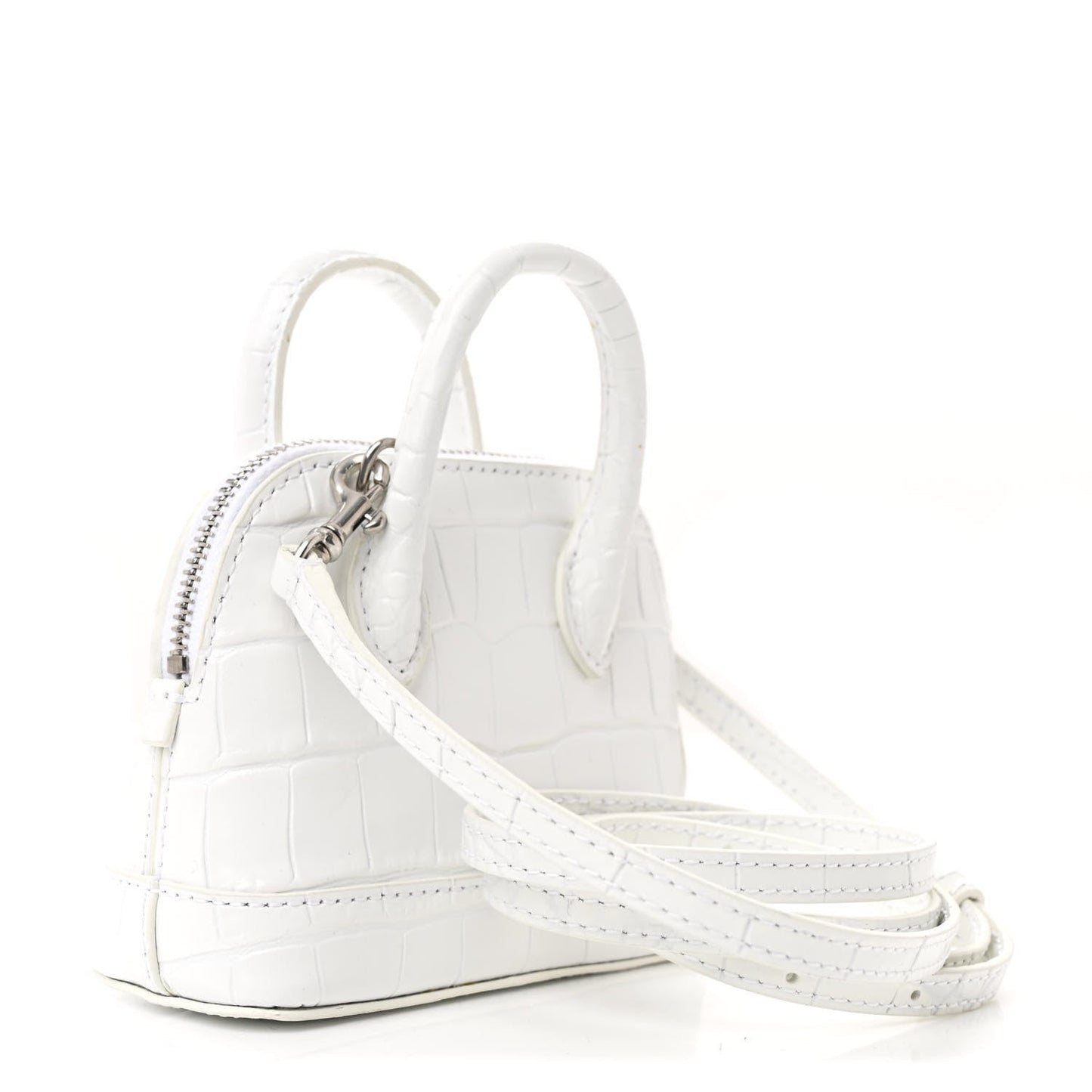 Calfskin Logo Crocodile Embossed Mini Ville Top Handle Bag White Black