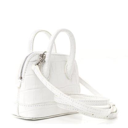 Balenciaga Calfskin Logo Crocodile Embossed Mini Ville Top Handle Bag White Black 3 of 7