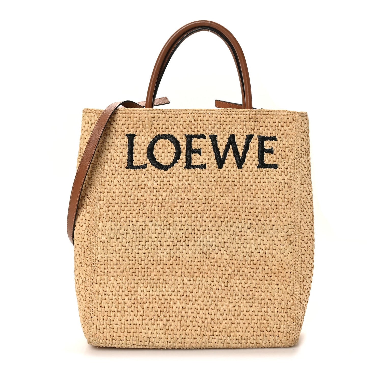 Raffia Calfskin Standard A4 Tote Bag Natural Black