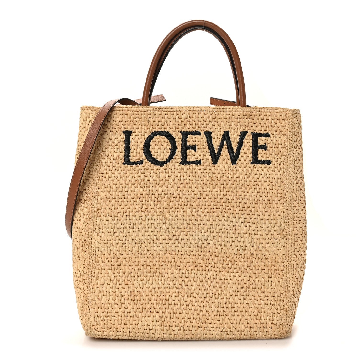 Loewe Raffia Calfskin Standard A4 Tote Bag Natural Black 1 of 1