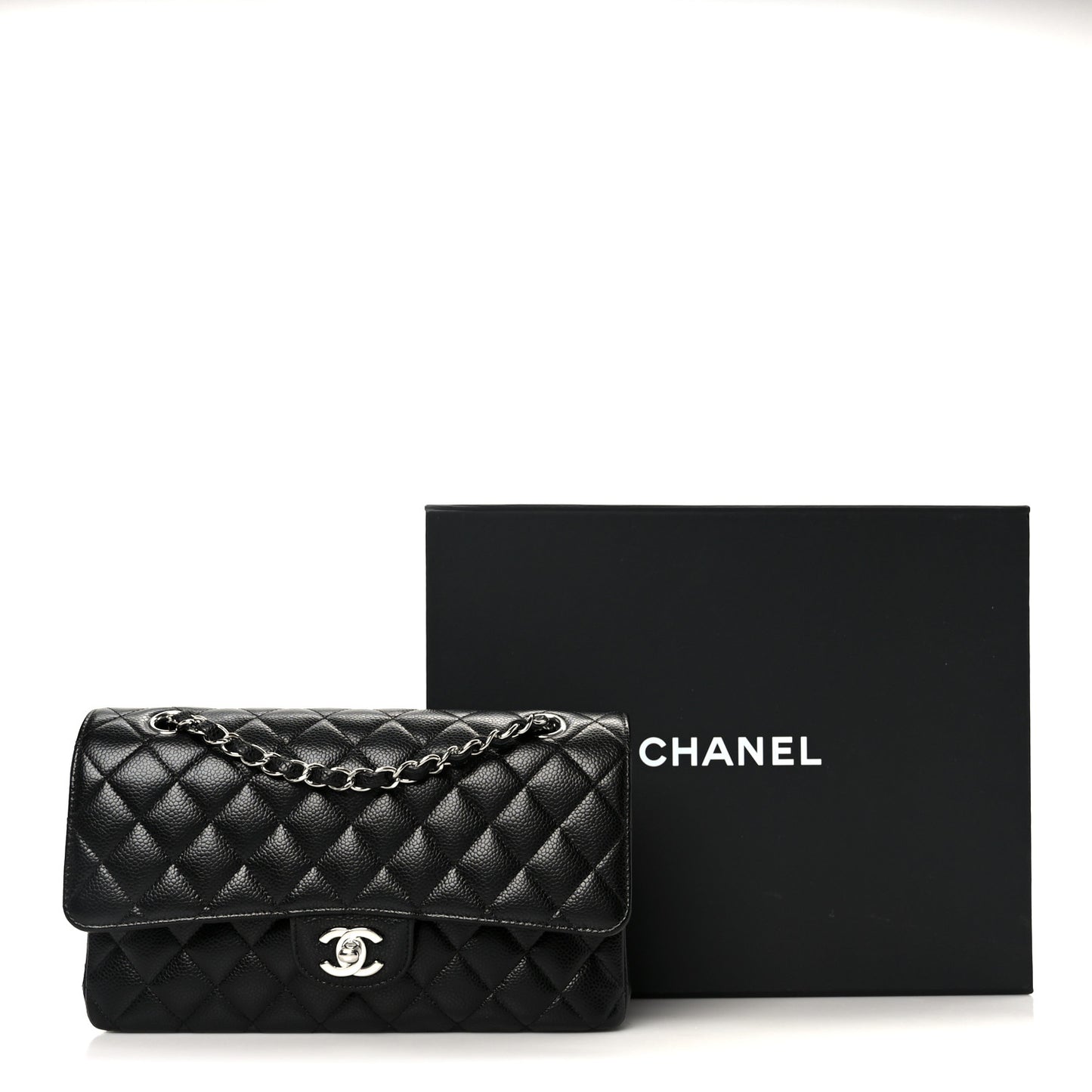 Caviar Quilted Medium Double Flap Black