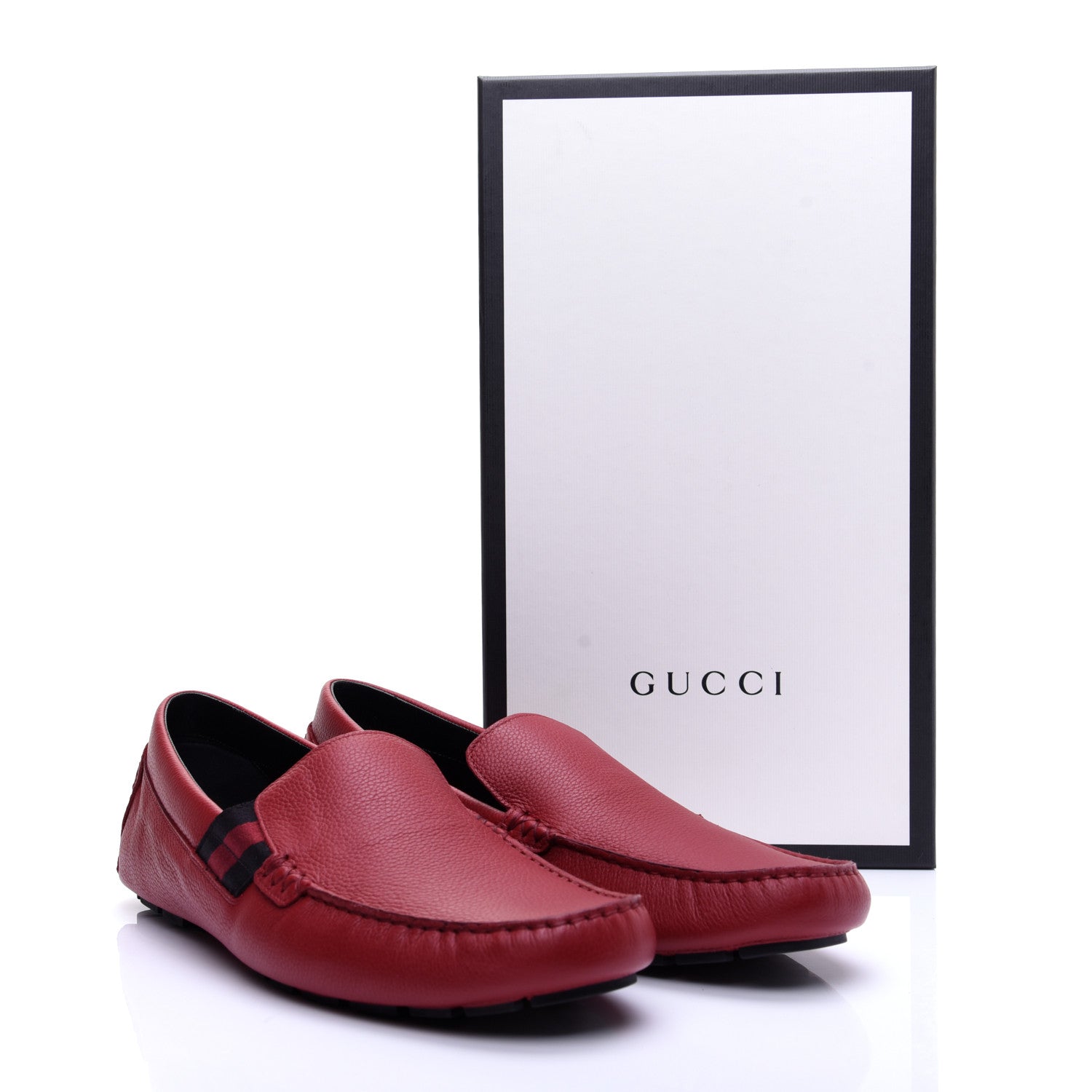Gucci Calfskin Web Mens Driver Loafers 9 Red 13 of 13